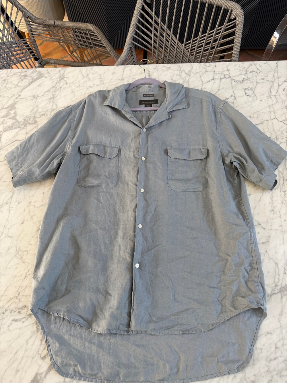 Banana Republic 100% Irish Linen Button Down Shirt Sz M Oversized Blue